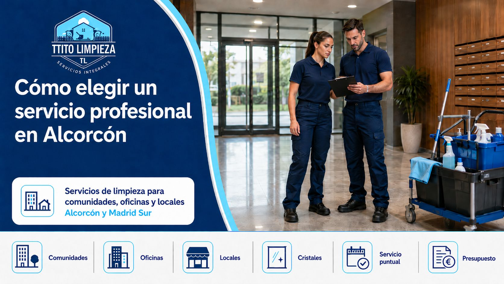 Empresa de limpieza en Alcorcón revisando un servicio profesional para comunidades, oficinas y locales