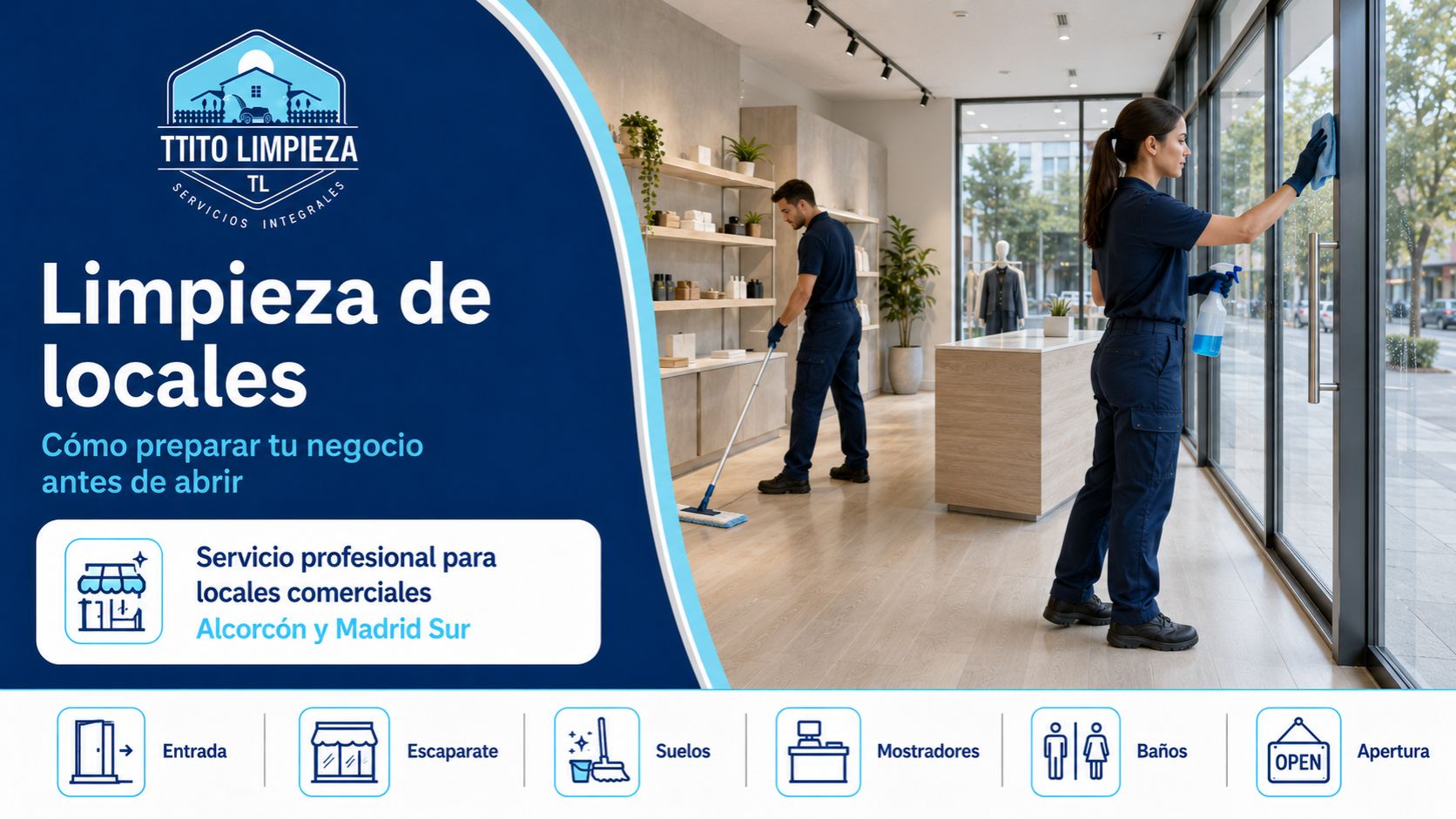 Limpieza de locales comerciales en Alcorcón antes de abrir al público