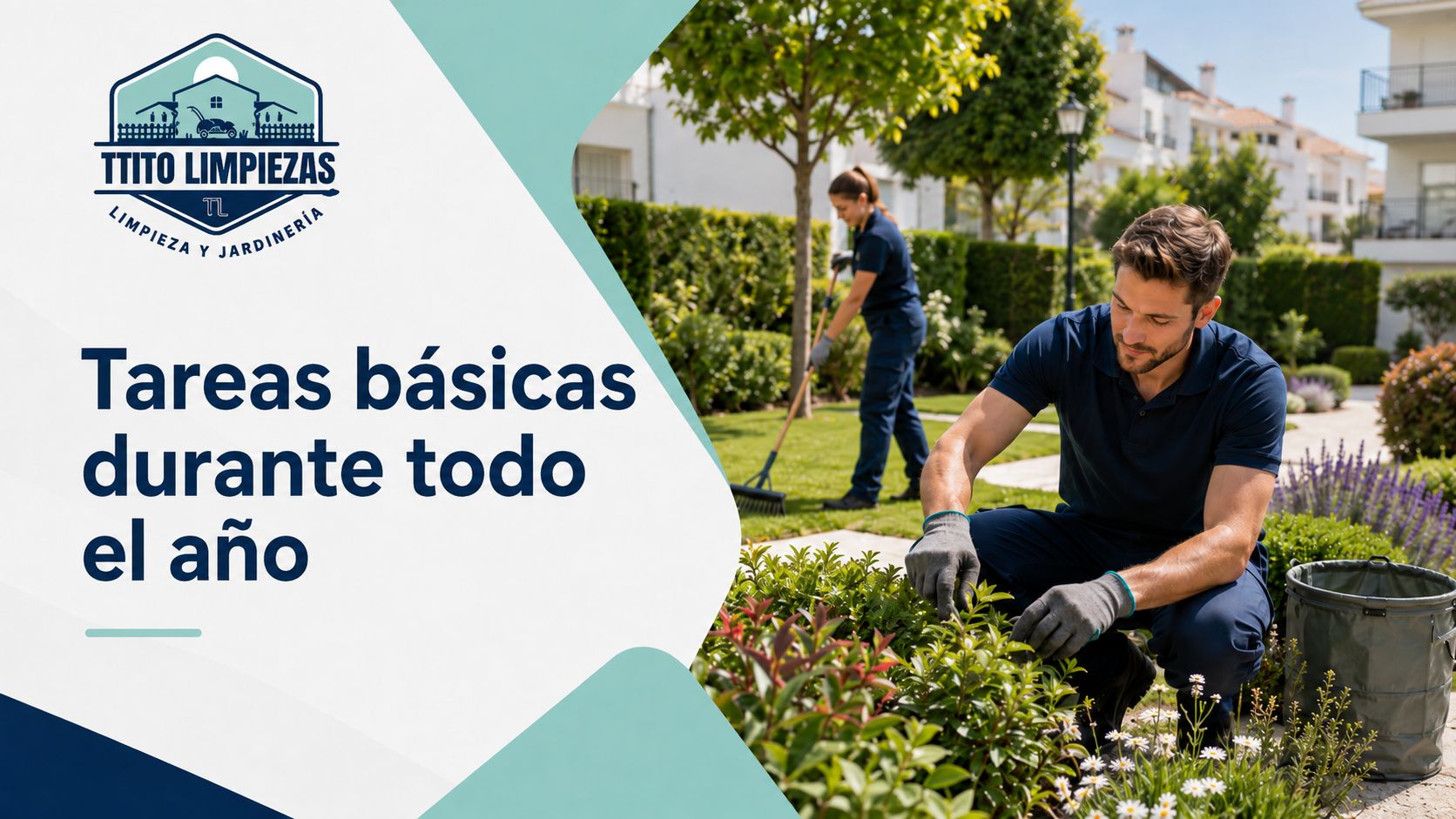 Mantenimiento de jardines en Madrid Sur con jardinero cuidando zonas verdes